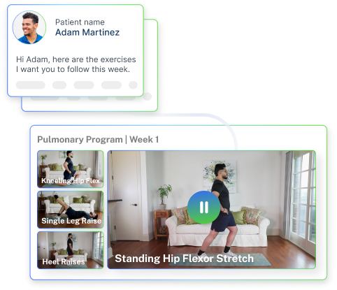 Stylized chat thread and remote treatment monitoring program using a physical therapy video library.