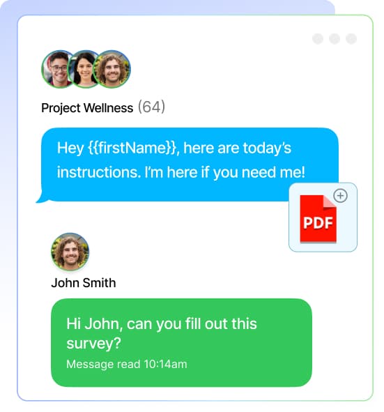 Stylized UI of Subflow’s medical platform displaying patient text messaging features for streamlined healthcare communication.